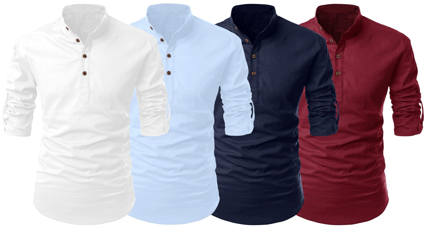 Zombom MenS Cotton Polyester Blend Solid Full Sleeve Regular Fit Kurta Shirt, Multicolor, M, Combo Set Of 4