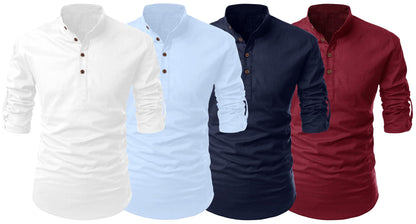 Zombom MenS Cotton Polyester Blend Solid Full Sleeve Regular Fit Kurta Shirt, Multicolor, M, Combo Set Of 4
