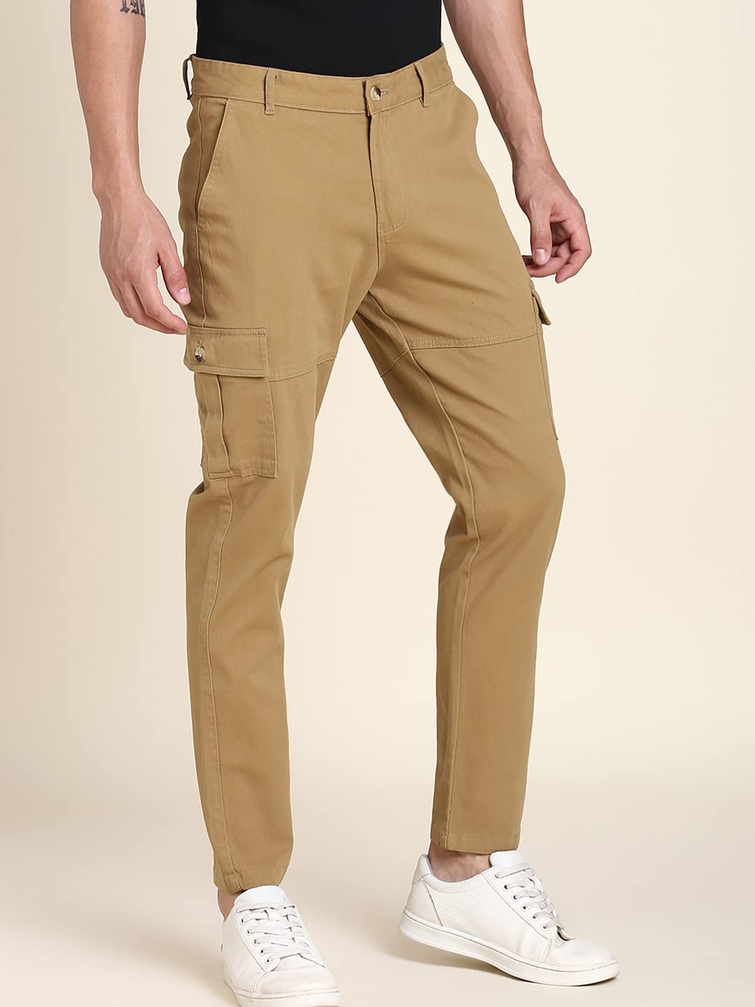 Dennis Lingo Slim Fit Khaki Solid Cargo for Men