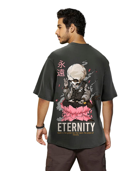 Bewakoof Mens Eternity Graphic Printed 100% Cotton T-Shirt - Oversized Fit, Round Neck, Half Sleeves_596129_Grey_XL