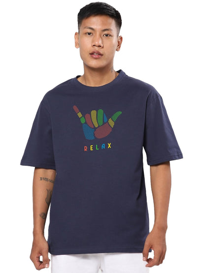 Bewakoof Mens Blue Hang Loose Graphic Printed Oversized Half Sleeve T-Shirt