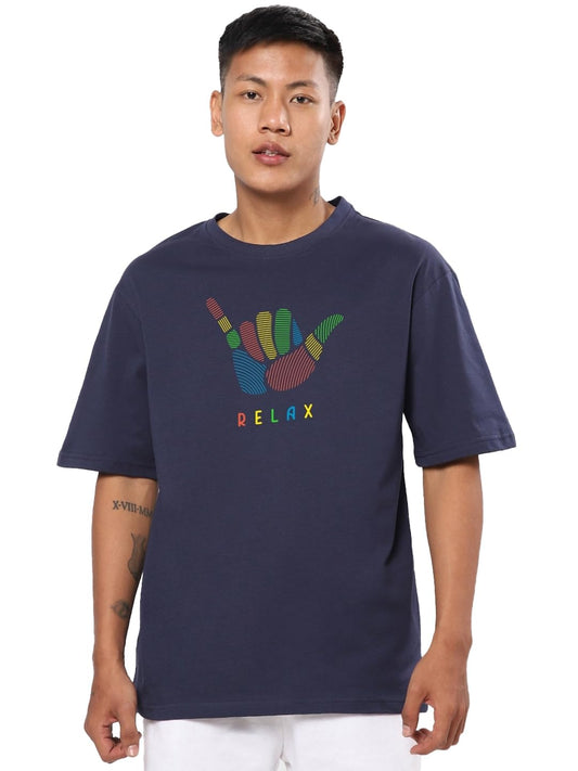 Bewakoof Mens Blue Hang Loose Graphic Printed Oversized Half Sleeve T-Shirt