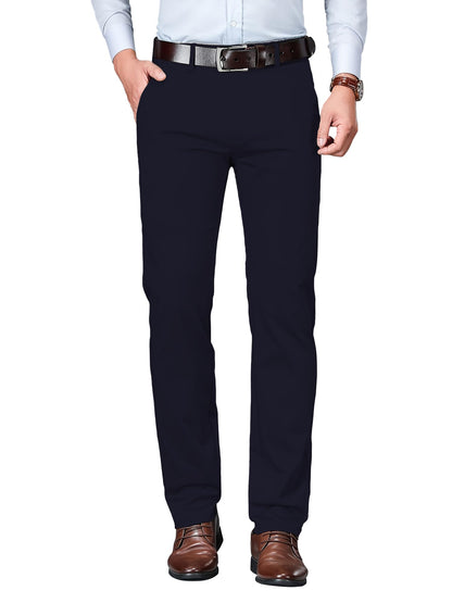 AVANOVA Mens Navy Blue Solid Trousers Light Business Style Slightly Stretch Straight Leg Pants for Outdoor Casual Daily (Trouse