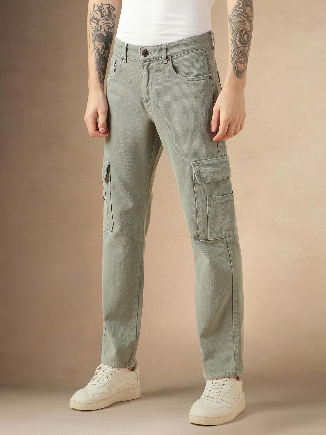 Dennis Lingo Mens Green Cotton Relaxed Fit Mid-Rise Casual Jeans DLMJNMJJ24008_SG