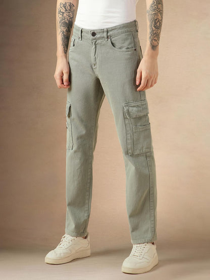 Dennis Lingo Mens Green Cotton Relaxed Fit Mid-Rise Casual Jeans DLMJNMJJ24008_SG