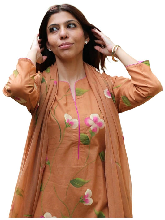 ANNI Designer Womens Viscose Printed Straight Kurta with Pant and Dupatta (LAKYA Orange_XXL_Orange_XX-Large)