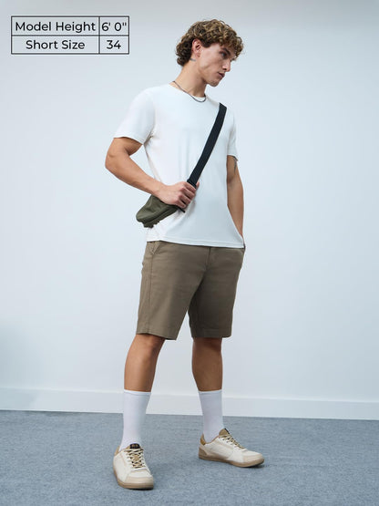 The Souled Store Chino Shorts: Desert Men and Boys Buttoned Solid Regular Fit Knee Length Cotton Blend Chino Shorts