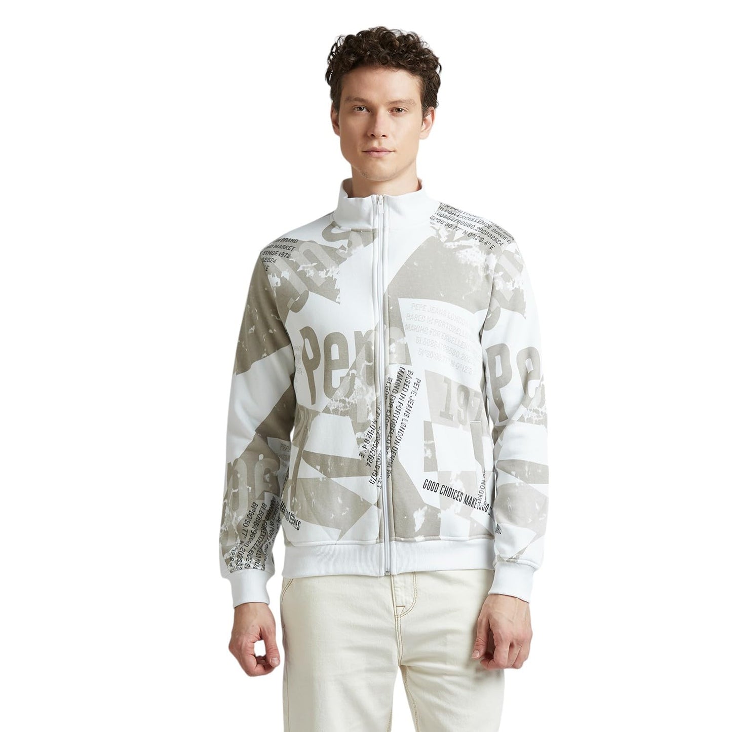 Pepe Jeans White Abstract Print Full Sleeve Sweatshirt