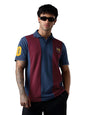 The Souled Store FC Barcelona: Retro Men and Boys Short Sleeve Spread Collar Navy Blue and Maroon Colour-Block Embroidered Cotto