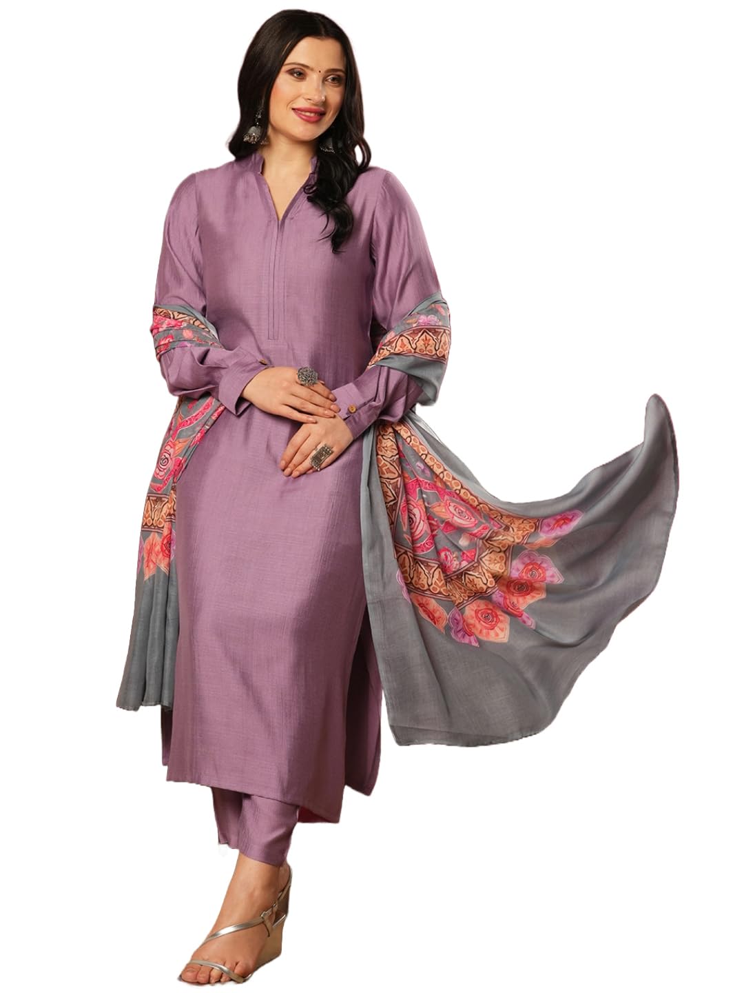 ANNI DESIGNER Womens Rayon Viscose Solid Straight Pakistani Kurta with Pant & Dupatta (Mawra Purple-VKS01_S_Purple_Small)