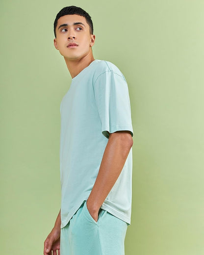 Bewakoof Mens Solid Bird Egg Green Round Neck Half Sleeve Oversized T-Shirt