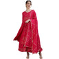 ishin Women's Cotton Anarkali Embellished Gotta Patti Ethnic Motifs Print Pink Kurti with Dupatta & Jacket