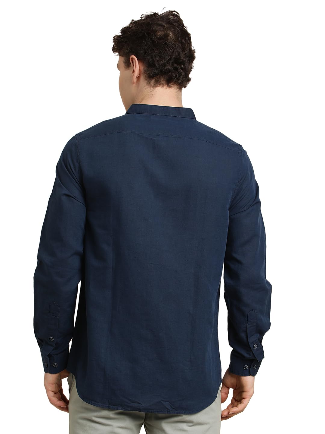Turtle Men Slim Fit Solid Cotton Linen Blue Casual Shirt