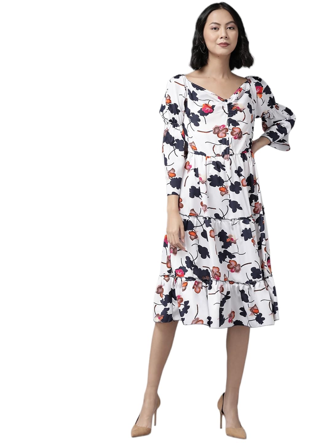 Aarika Women's Cotton Blend Skater Knee-Length Dress (SP-MD-W-2728_White