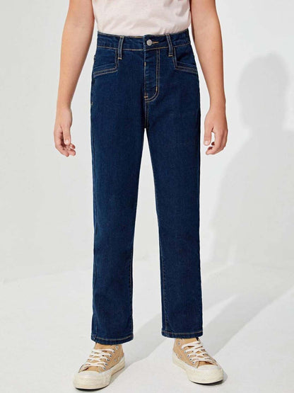 Kotty Boys Straight Fit Cotton Lycra Blend Solid Jeans Denim Blue