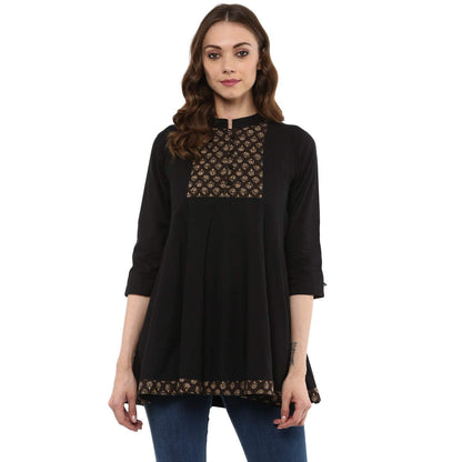 Idalia Womens Ethnic Wear Black Cotton Tunic Tops For Women Fashion