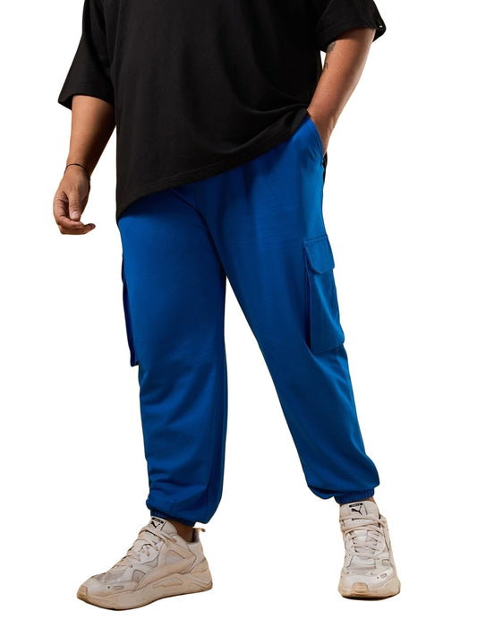 Bewakoof Air 1.0 Mens Solid Oversized Fit Cotton Blend Plus Size Cargo Joggers_620447_Blue_3XL