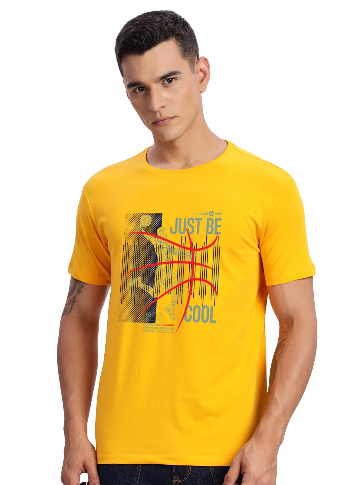 ADRO Men's Graphic Printed 100% Cotton T-Shirt - Regular Fit, Printed T-Shirts for Men (RN24-BCL-MU_Mustard)