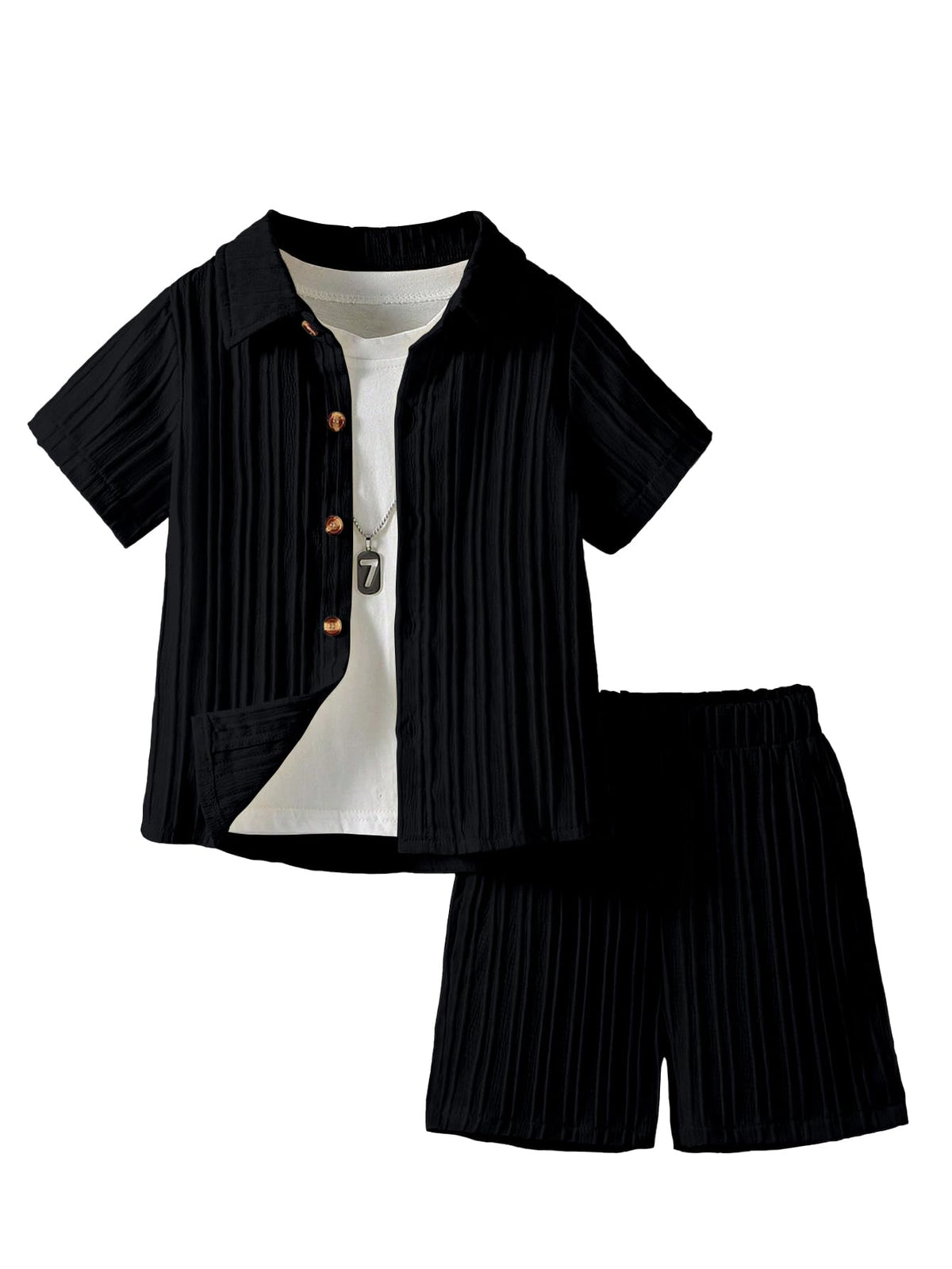 AVANOVA Boys Black 2-Piece Outfit Set  Short Sleeve Button Front Shirt with Matching Shorts, Summer Casual Clothing for Kids, Li