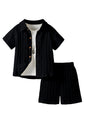AVANOVA Boys Black 2-Piece Outfit Set  Short Sleeve Button Front Shirt with Matching Shorts, Summer Casual Clothing for Kids, Li