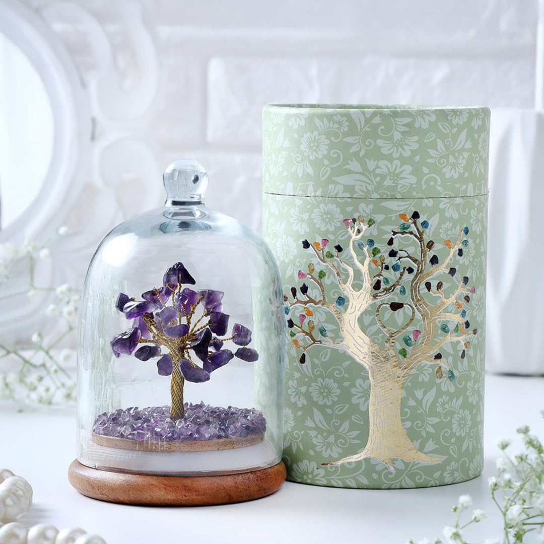 Astrotalk Amethyst Crystal Dome Tree | Boost Focus & Spiritual Growth | Feng Shui Items for Good Luck | Home Decor for Living Room & Office | Housewarming Gifts | Aesthetic Home Decor Items, 7 x 13 Cm