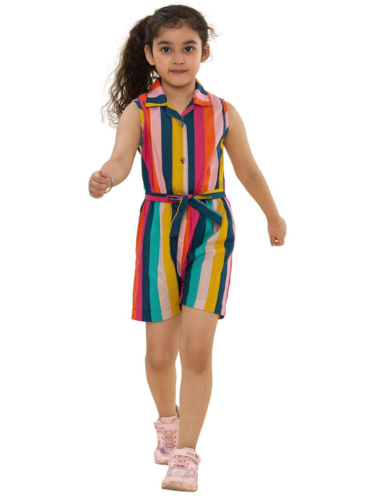 A.T.U.N. (ALL THINGS UBER NICE) Girls Striped Cotton Waist Tie-Ups Sleeveless Jumpsuit