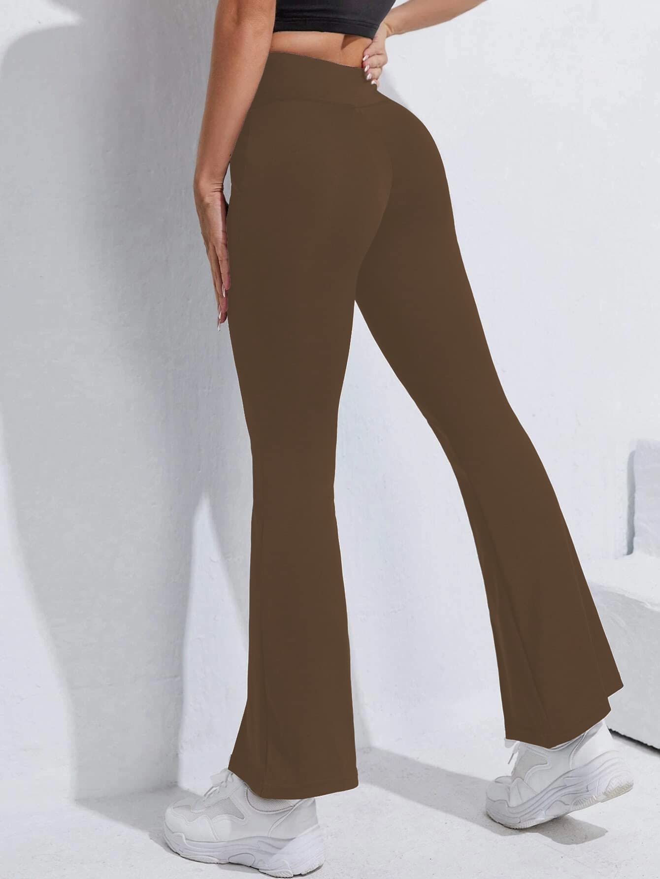 Shasmi Brown Womens Yoga Dress Pants Stretchy Work Slacks Business Casual Sport Office Bootcut Leg Elastic Waist Regular Fit Pl