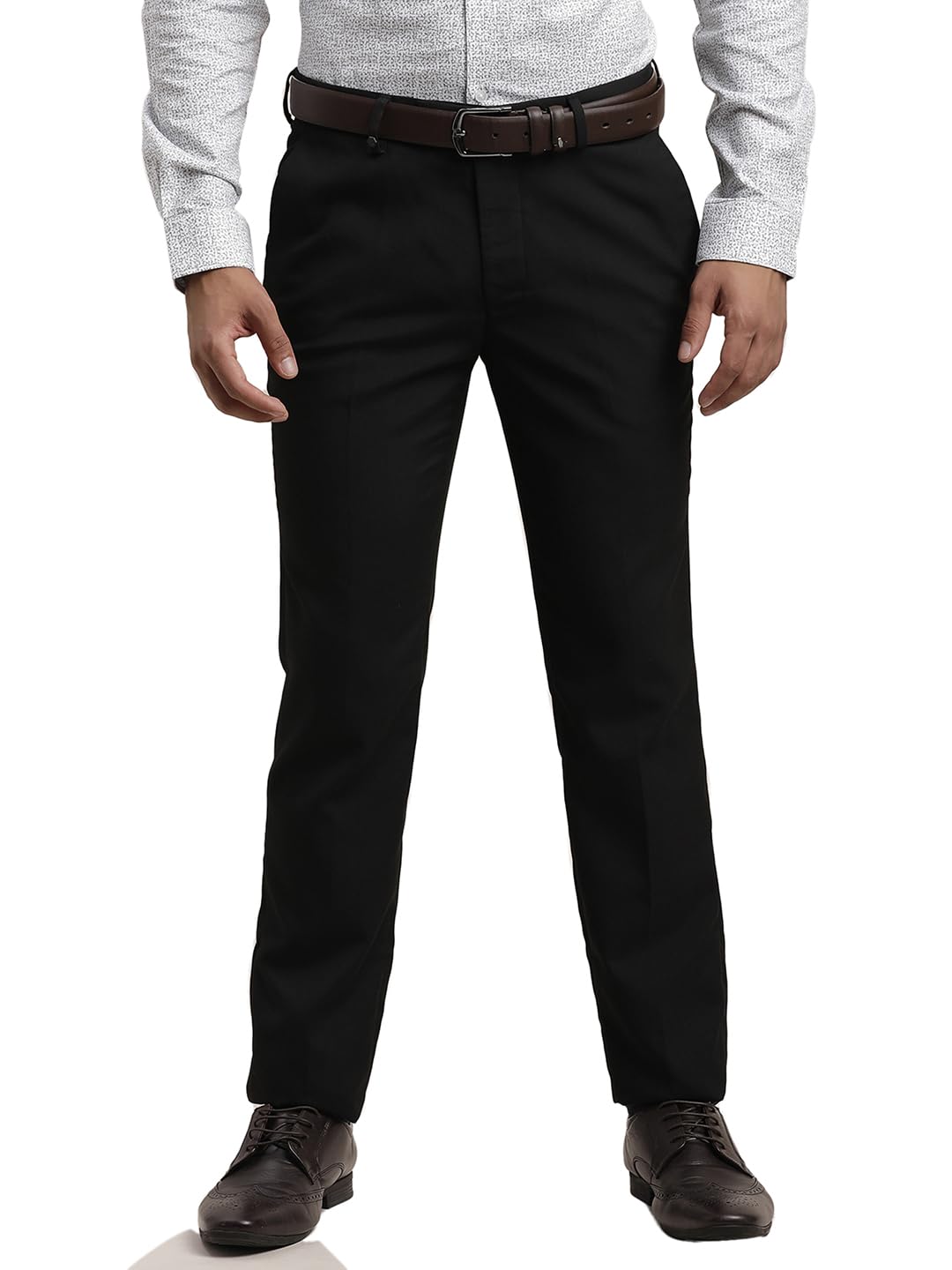 Turtle Men Poly Viscose Solid Slim Navy Blue Image Formal Trousers