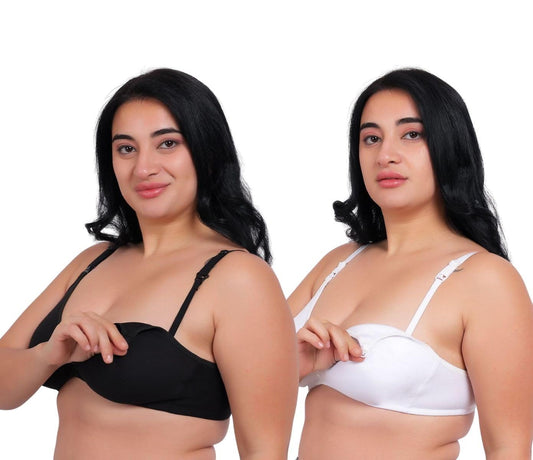 Fabme WomenS Cotton Wire Free Casual Balconette Bra (Pack Of 2) (Po2-Br_219_White, Black