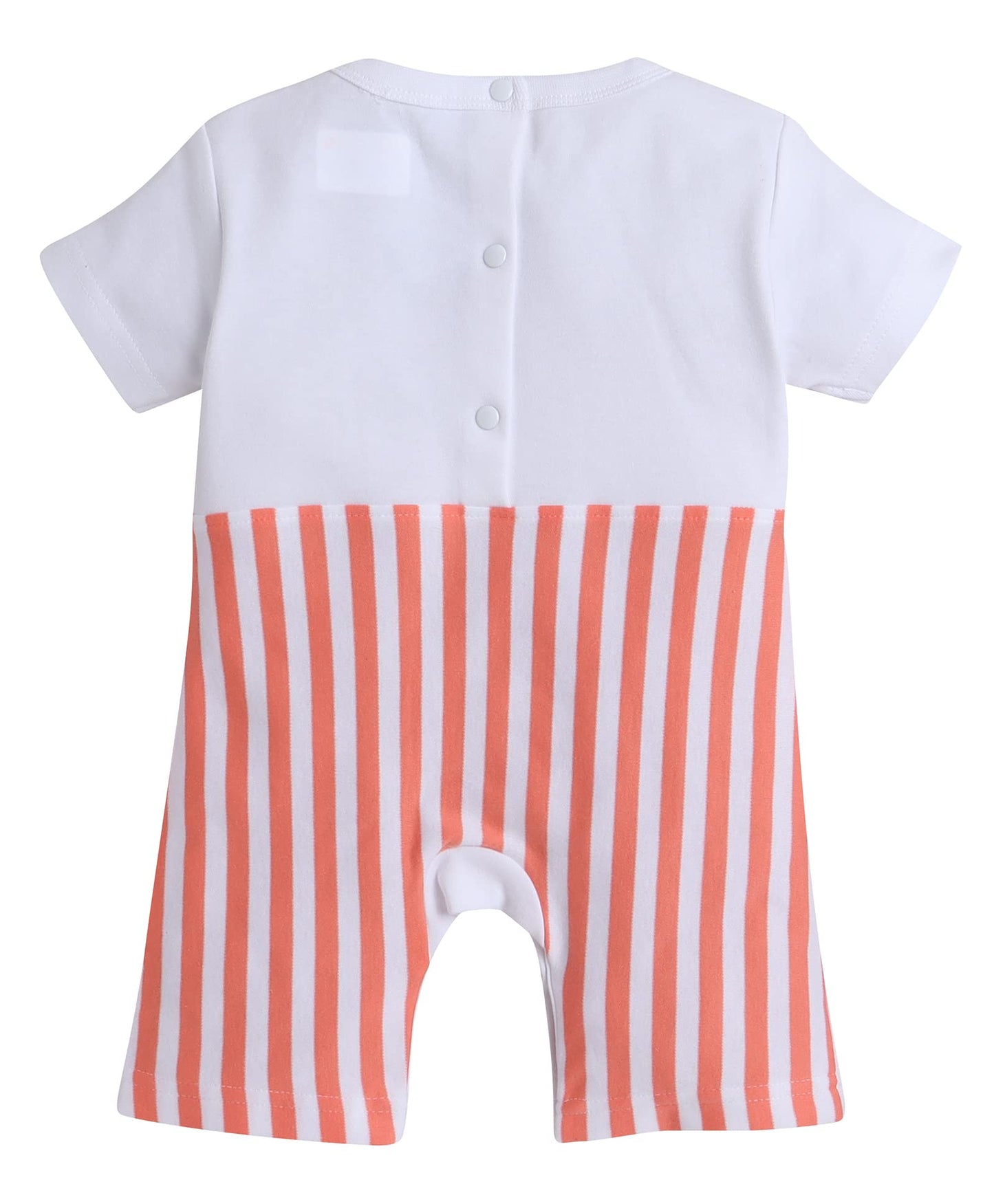 Bumzee Orange & White Boys Half Sleeves Thigh Length Romper