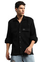 Hubberholme Men Summer Cotton Spread Collar Long Sleeves Oversized Casual Shirt 23 Black