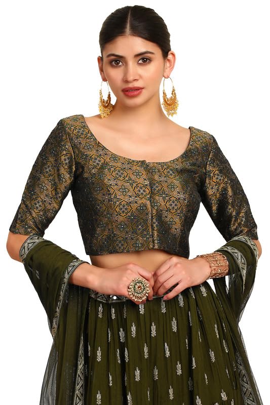 Soch Womens Olive Woven Design Silk Blend Padded Blouse