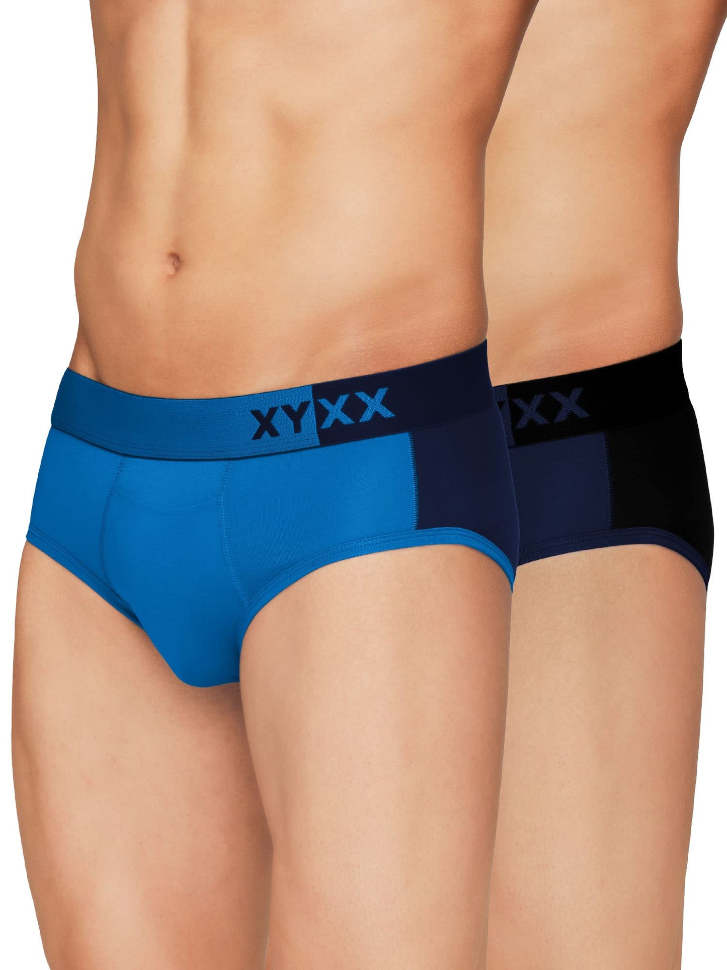 XYXX Mens Underwear Dualist IntelliSoft Antimicrobial Micro Modal Brief Pack of 2 (Black Iris & Black;Brilliant Blue & Black Ir