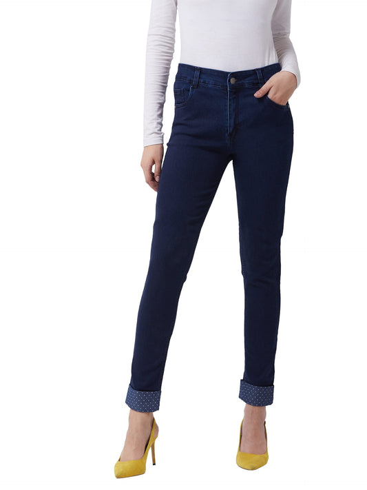 Dolce Crudo Womens Navy Blue Skinny Fit Mid Rise Cropped Printed Denim Stretchable Jeans (DOSS19DEN07-25-71-32, Navy Blue, 32)