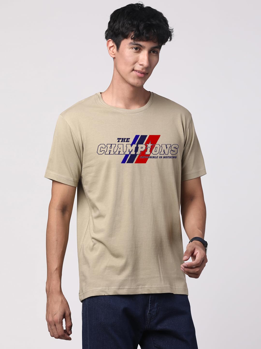 ADRO Men's Graphic Printed 100% Cotton T-Shirt - Regular Fit, Printed T-Shirts for Men (RN24-CMP-BE_Beige)