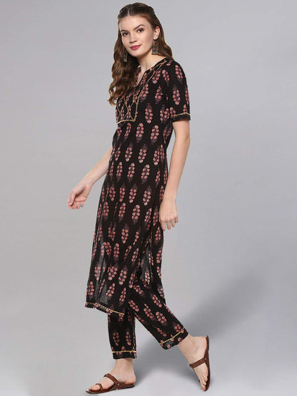 Idalia Printed Straight Cotton Kurta With Pant Set - Ethnic Kurta Set For Women, Great For Wedding & Festive Occasions, Calf Len
