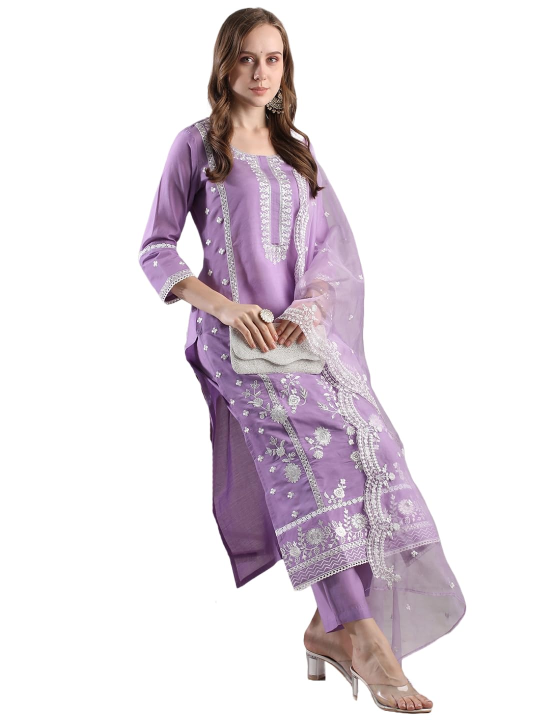 Anni Designer Women Rayon Blend Floral Straight Embroidered Kurta With Pant & Dupatta (Rosewood Purple-Vks02_S_Purple_Small)