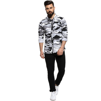 Campus Sutra Mens Regular Fit Full Sleeve Shirt for Casual Wear |Grey|Colorblock|Front Spread Collar|Shirt Crafted with Comfort
