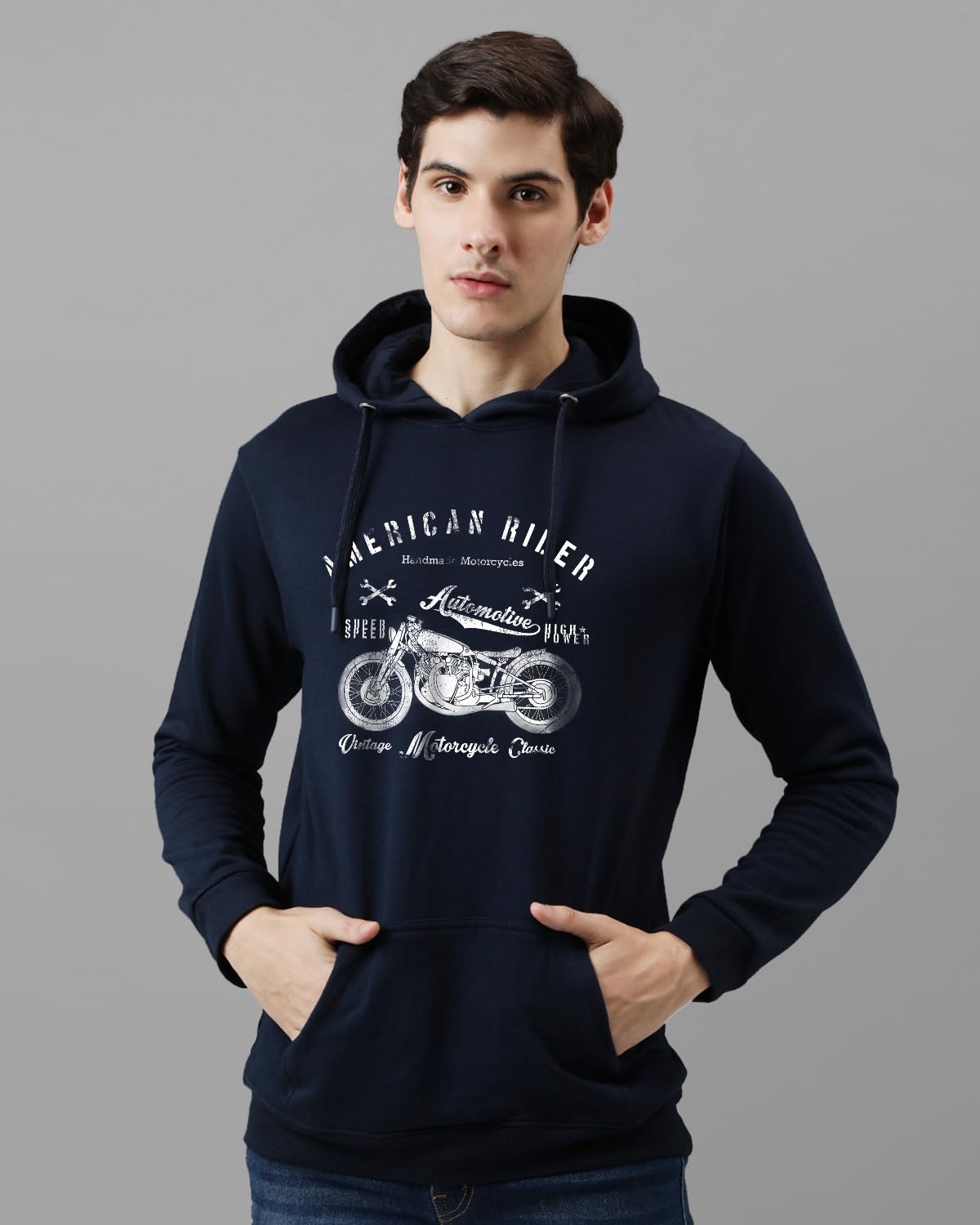 ADRO Men's Cotton Blend Neck Hooded Sweatshirt (H24-AME-NB)