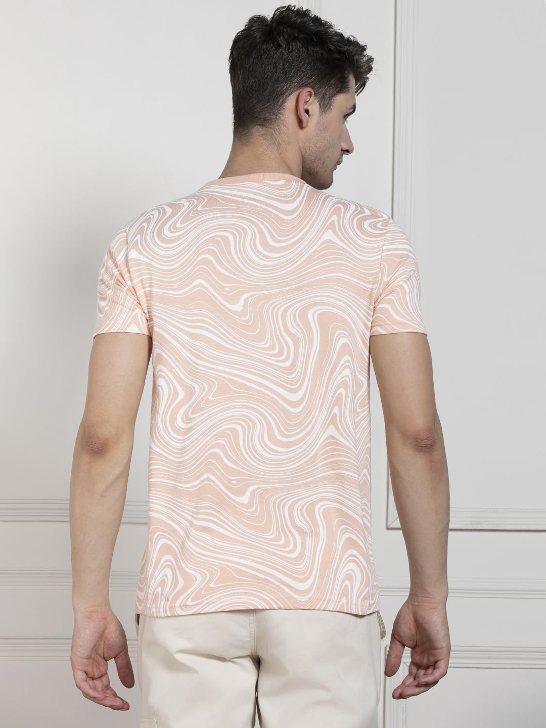 Dennis Lingo MenS | Peach | Printed | Round Neck | Half Sleeve | Regular Fit | T-Casual Shirt