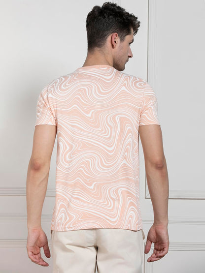 Dennis Lingo MenS | Peach | Printed | Round Neck | Half Sleeve | Regular Fit | T-Casual Shirt