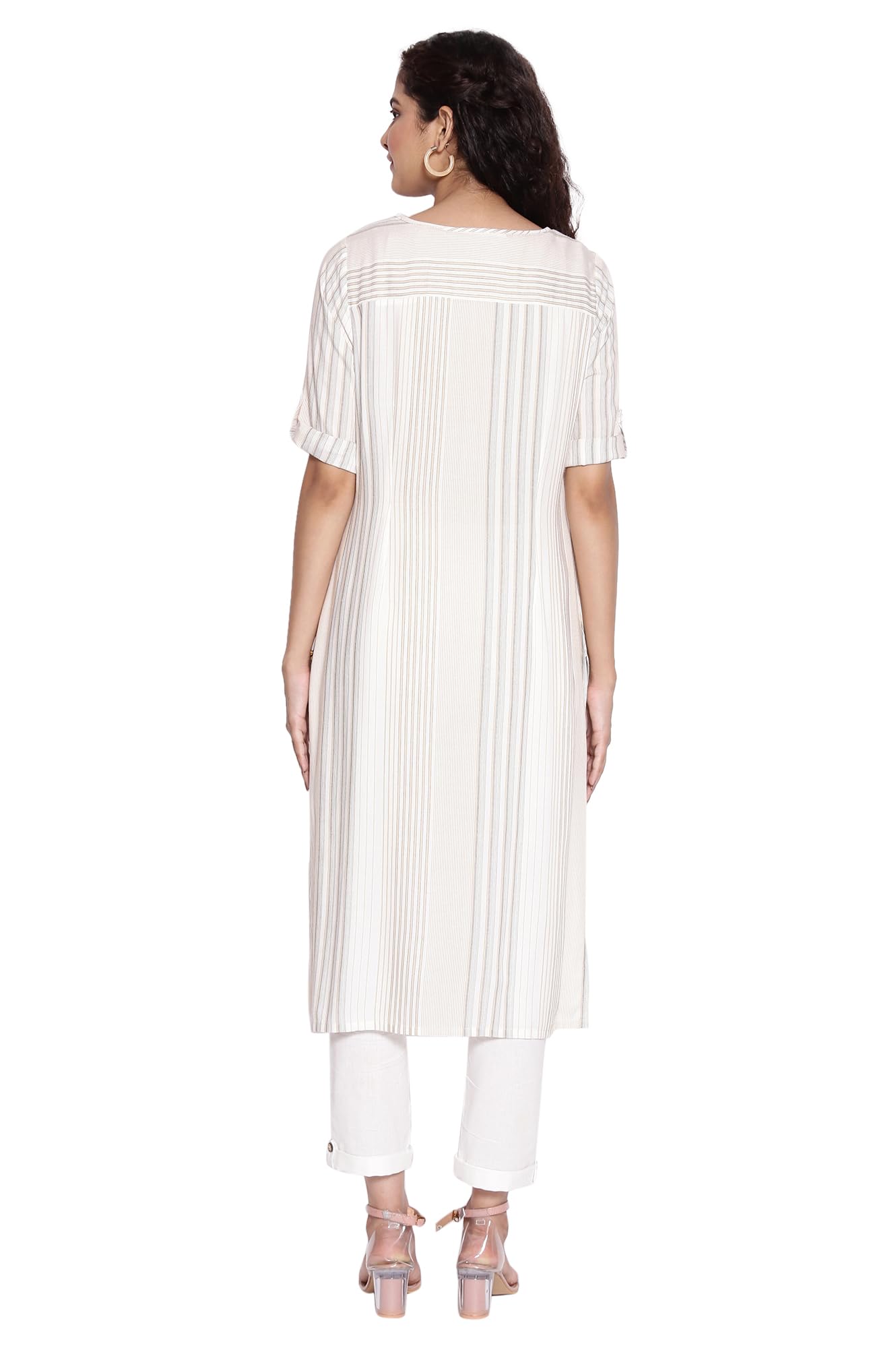 Aurelia Women's Viscose Regular Fit Geometric Round Neck FLA Kurta