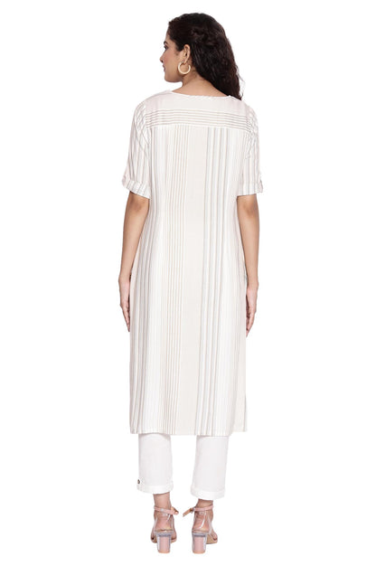 Aurelia Women's Viscose Regular Fit Geometric Round Neck FLA Kurta