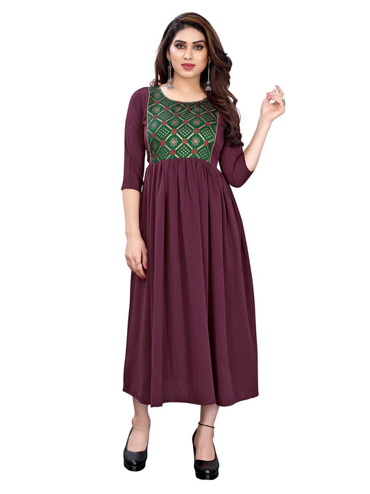 Sanisa Women's Crepe Brocade Patch/Dyed Knee-Length Anarkali Kurta