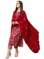 Gosriki WomenS Cotton Blend Straight Printed Kurta With Pant & Dupatta (Mei Red-Nw-Gs_Xl_Red_X-Large)
