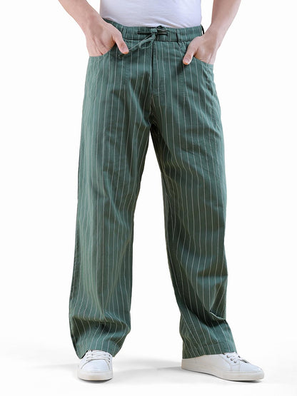 The Indian Garage Co Men Loose Fit Striped Mid-Rise Trousers