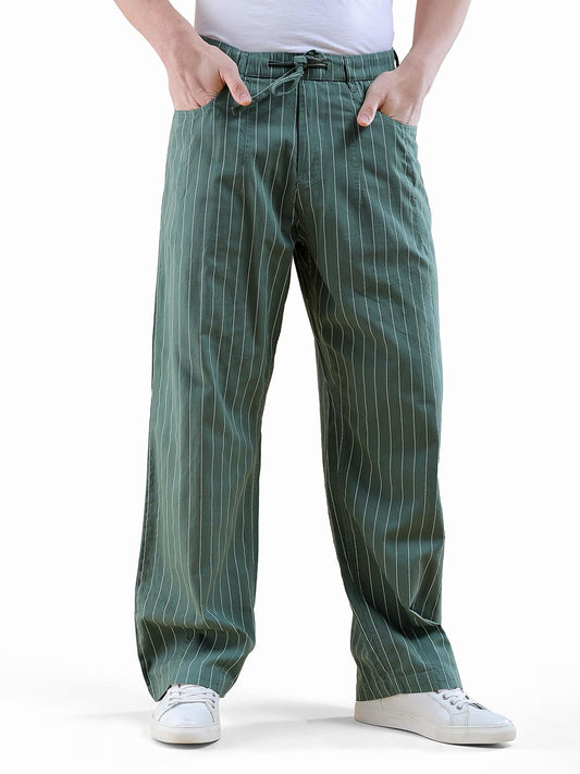 The Indian Garage Co Men Loose Fit Striped Mid-Rise Trousers