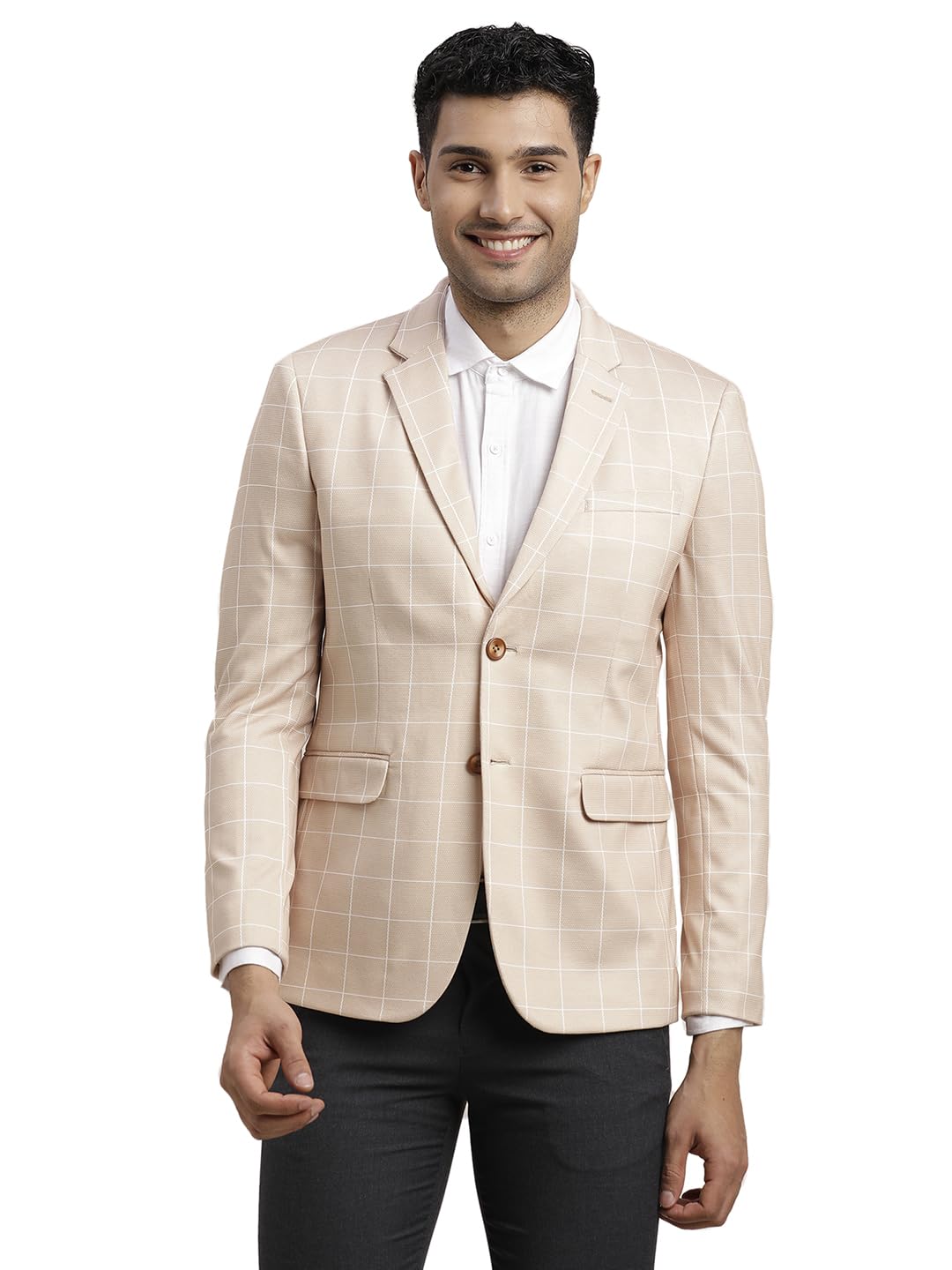 Turtle Men Knitted Checkered Beige Blazer