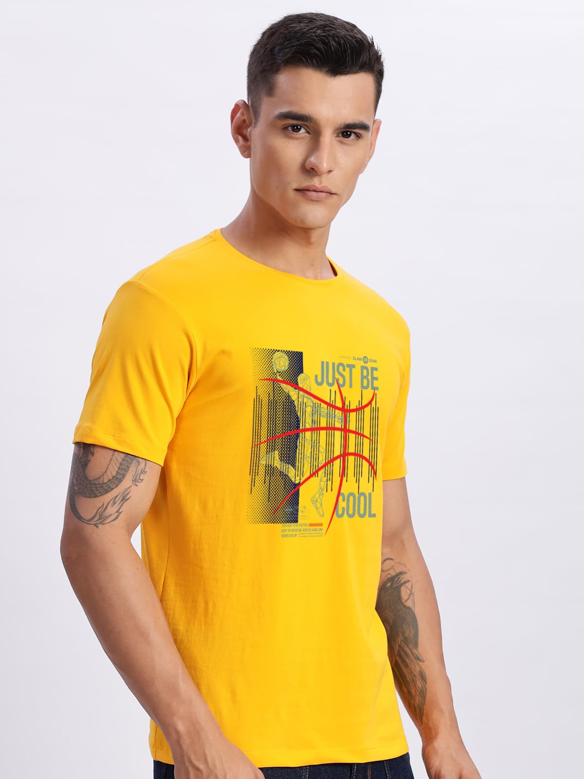 ADRO Men's Graphic Printed 100% Cotton T-Shirt - Regular Fit, Printed T-Shirts for Men (RN24-BCL-MU_Mustard)