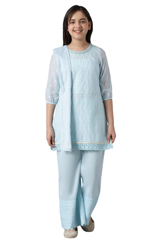 Aurelia Girl's Cotton Blend Kurta, Palazzo, Dupatta